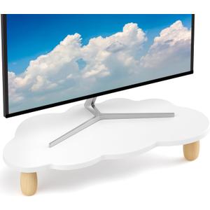Monitor Stand Riser,Cloud-Shaped Sturdy Wood Computer Monitor Riser, Laptop Monitor Stand, Multi-Purpose Desktop Organizer Riser for Computer, Laptop, Printer, TV,White