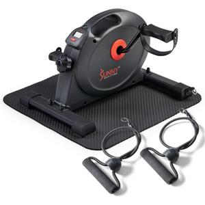 Sunny Health & Fitness Under Desk Smart Mini Pedal Exerciser, Exercise Cycle Bike and Mat/Workout Bands with Low Profile Design - SF-B0418SMART