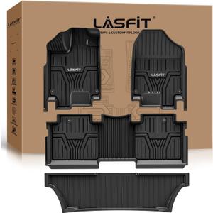 LASFIT Floor Mats for Honda Odyssey 2026 2025 2024 2023 2022 2021 2020 2019 2018 Mini Passenger Van, All Weather TPE Car Liners,1st & 2nd & 3rd Row Only (Excludes Trunk Mat), Black
