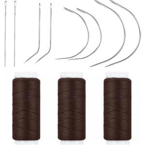 Hair Needle and Thread Set for Weaving, Hair Extension Tools Professional Sewing Threads and Needles Set, Brown Thread with 8pcs Needles for Sewing Hairs Weave Extension Making Wig