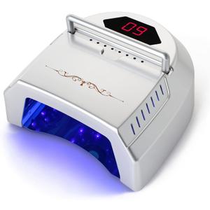 72W UV LED Nail Lamp with Fan, Rechargeable Cordless Nail Dryer, Professional Gel Polish UV Light with Portable Handle, LCD, Auto Sensor