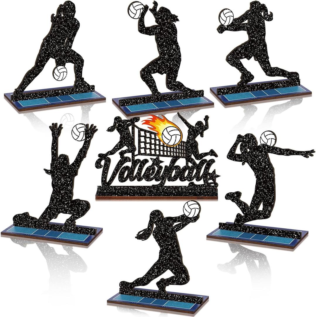 Beeveer 6 Pcs Volleyball Table Top Decorations Centerpieces Wooden Volleyball Player Table Sign Sports Silhouette Signs with Detachable Base Sports Birthday Party Decor Gift for Fans Club Supplies