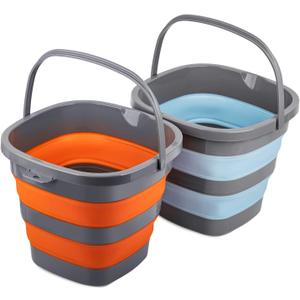 2 Pack Collapsible Plastic Bucket with 2.6 Gallon (10L) Each, Foldable Rectangular Tub for House Cleaning, Space Saving Outdoor Waterpot for Garden or Camping, Portable Fishing Water Pail -
Blue & Orange