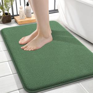 OLANLY Thick Memory Foam Small Bathroom Rugs 24x16, Extra Soft Absorbent Bath Rug, Quick Dry Bath Mats, Non-Slip, Machine Washable Mat for Bathroom, Tub and Shower, Home Decor Accessories, Olive Green