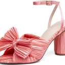 VETASTE Women's Bow Knot Heeled Sandals Bridal Wedding Open Toe Ankle Strap Chunky Heels, Size 7.5