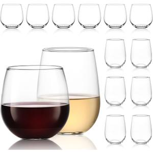 Libbey Stemless Wine Glasses Set of 12, Dishwasher Safe Set Of Wine Glasses, Perfect for Cocktails, Water, and Outdoor Glassware, 12 Count