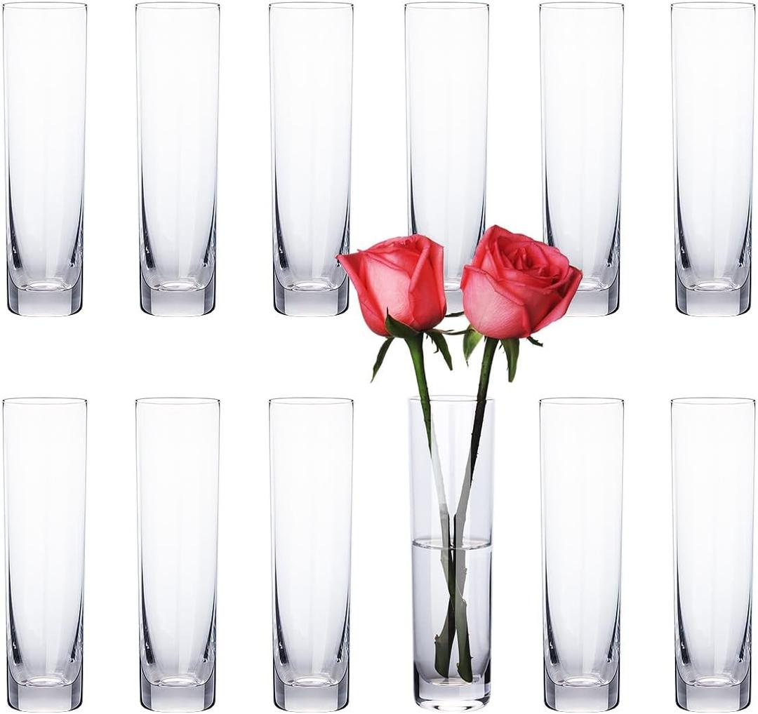 Glass Cylinder Bud Vases for Centerpieces, Clear Bud Vases Bulk, 7 Inch Tall Glass Cylinder Vase for Wedding Table Home Decor, Slim Flower Vase for Single Bouquet Flower (12 Pack)