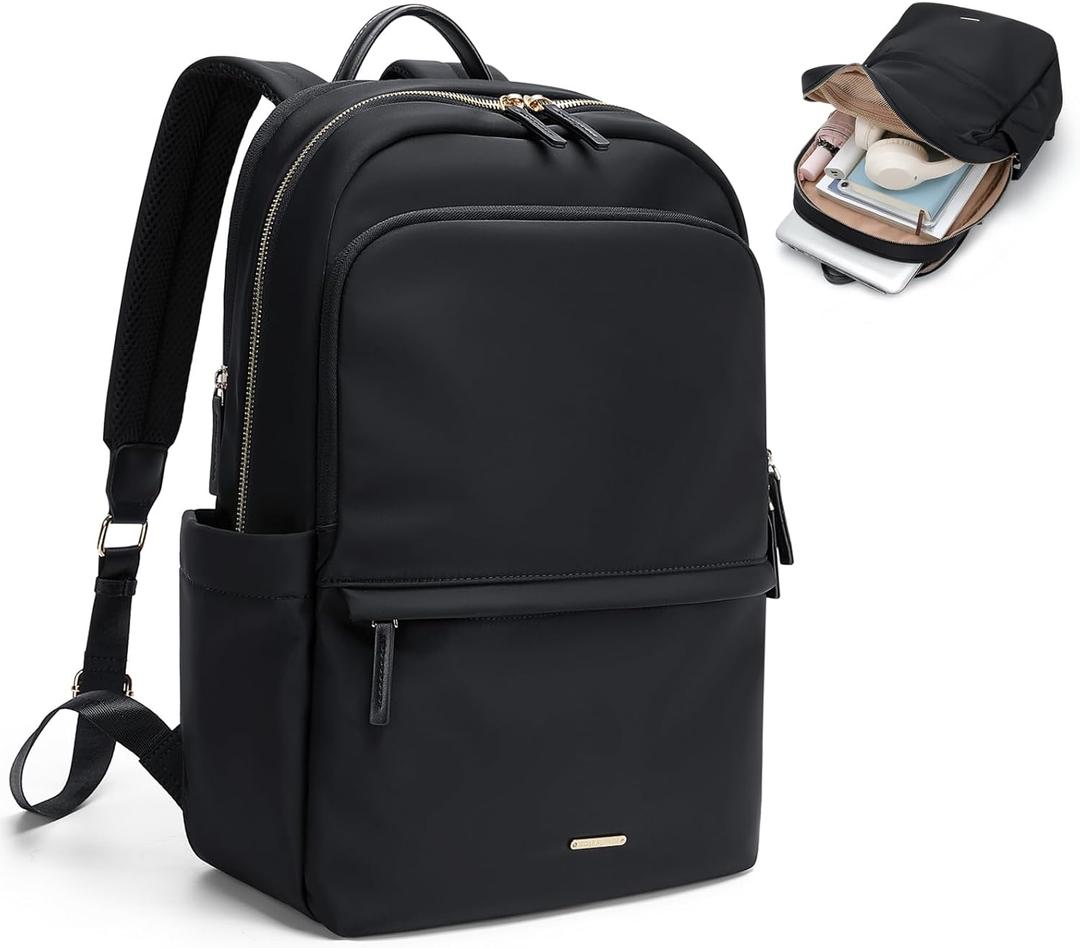 GOLF SUPAGS Women Laptop Backpack Casual Daypack for Work Travel College Backpack Purse Separate Laptop Compartment Fits 15.6 Inch Notebook (Black-Upgrade)