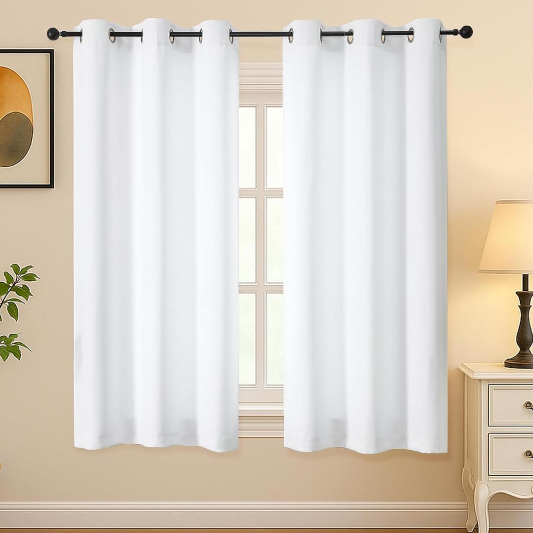 Simplebrand Pure White Light Filtering Curtains for Bedroom 63 Inch Length 2 Panels Set, Thermal Insulated Energy Saving Curtains for Kids Room, Grommet Solid Nursery Window Drapes, W40 x L63