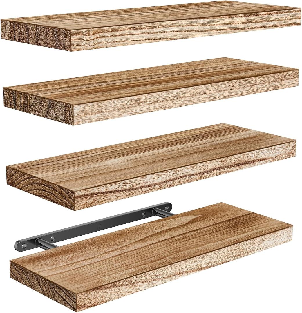 AMADA HOMEFURNISHING Floating Shelves, Paulownia Wood Wall Shelves for Living Room/Bedroom/Kitchen/Home Office, Wood Floating Shelf for Home Storage & Organization Set of 4 15.75" L x 5.91" W x 0.98"H