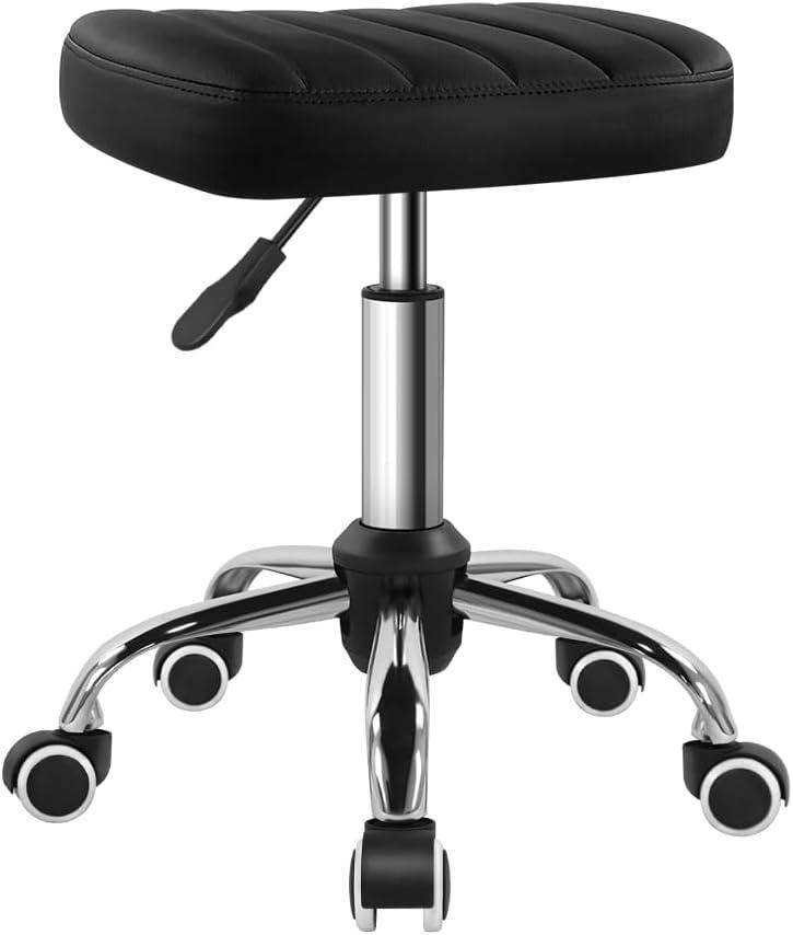 Black Minimalist Square Swivel Stool with Wheel for Work SPA Shop Massage Height-Adjustable and Cost-Effective Rolling Stool Chair