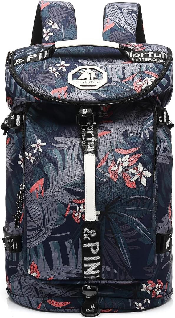 gym duffel bag backpack wrestling bag with shoe compartment 4 kinds of back method waterproof sports walking laptop (A-floral Blue)