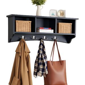 Alaterre ASCA04BL Shaker Cottage Coat Hooks with Storage, Black