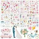 Wedding Stickers for Scrapbooking, 4 Sheets 234 PCS Watercolor Wedding Scrapbook Stickers for Planners, Romantic Scrapbooking Journal Anniversary Bridal Supplies, Self-Adhesive Waterproof