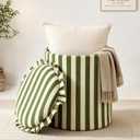 GLAXYFUR Round Striped Ottoman with Storage, Foot Rest Stool, Green, 14.2"D x 14.2"W x 17.3"H