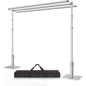 10x10 Triple Crossbar Pipe and Drape Stand Kit, Heavy Duty Backdrop Stand Adjustable, Sturdy Metal Back Drop Decoration Frame with Flat Base for Parties, Flower Wall, Wedding,Trade Shows, Photo Shoot (10ftx10ft, Silver)