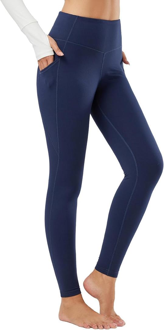 baleaf Winter Clothing Women Leggings Fleece Lined Tights Thermal Warm Thick Cold Weather Gear 1 Pockets (Medium, Navy Blue)
