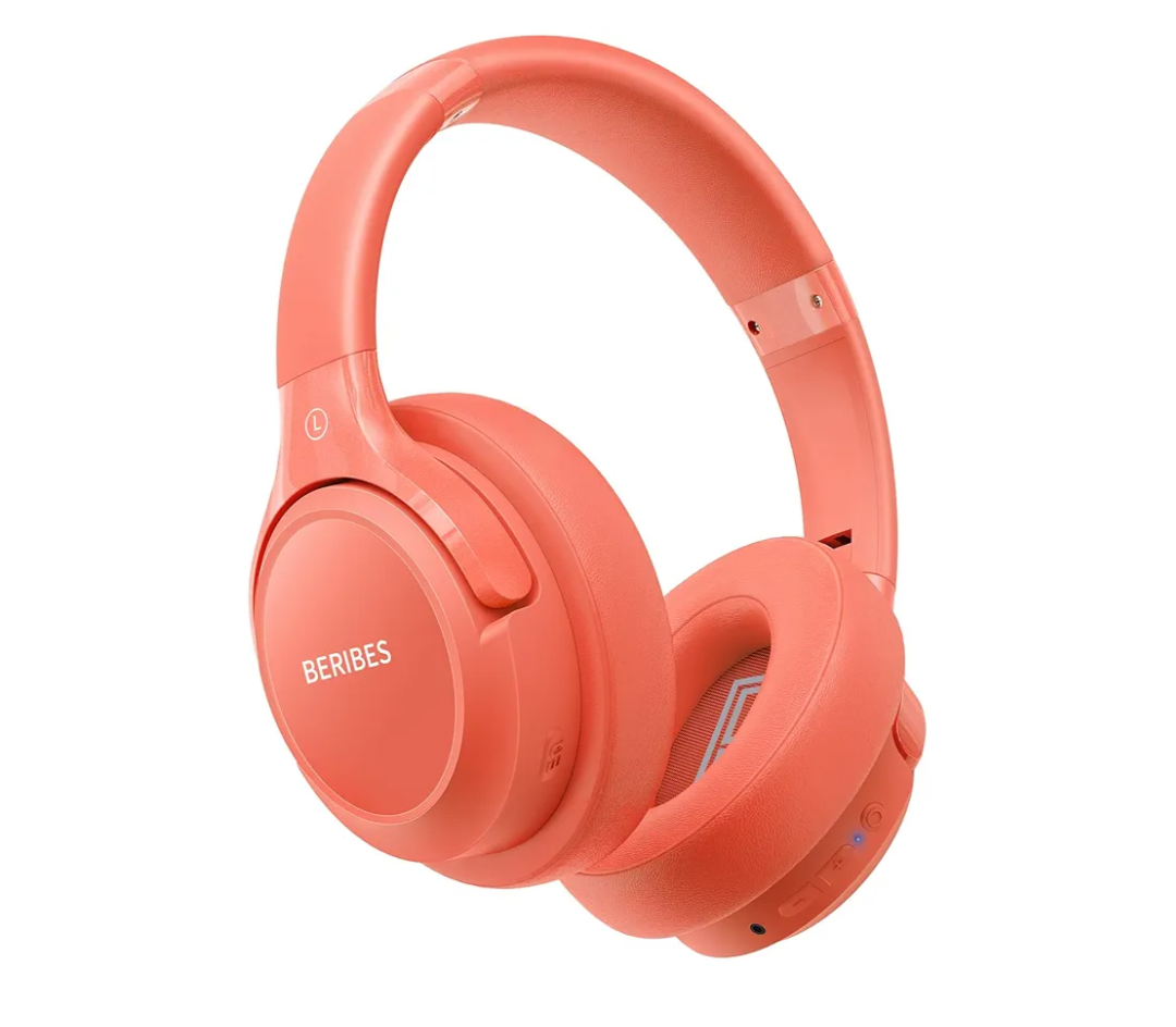 BERIBES Bluetooth Headphones Over Ear, 65H Playtime and 6 EQ Music Modes Wireless with Microphone, HiFi Stereo Foldable Lightweight Headset (Orange red)