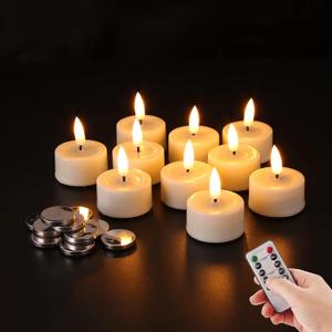 Eywamage Ivory Flameless Wax Tealights with Remote Batteries, Realistic Flickering LED Tea Votive Candles Set of 10