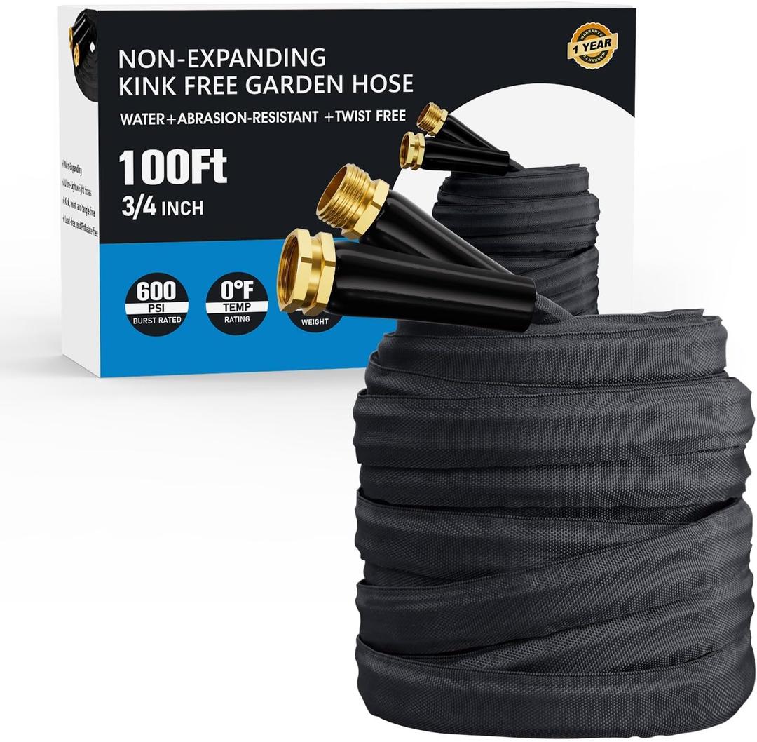2025 Upgraded 100FT Non-Expanding Garden Hose, Lightweight, Flexible Ultra-Light Water Hose, Burst-Resistant, Lead-Free, Anti-Kink, High-Pressure
