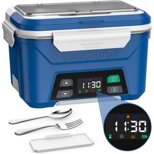 EAST OAK Cordless Electric Lunch Box for Adults, Heated Lunch Box Battery Powered with Automatic Heating, 5.5 Cups Portable Food Warmer with Removable Tray Divider (Blue)