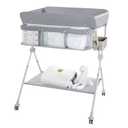 Diaper Changing Table Portable with Wheels Foldable Diaper Station Organizer & Storage Rack Newborn and Baby (Light Grey)