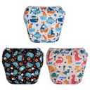 Babygoal Baby Swim Diapers 3 Pack for 0-8 Months Infant Girls and Boys, Reusable Adjustable Washable for Swimming Lessons-Boat, Bear,Dinosaur (Small)