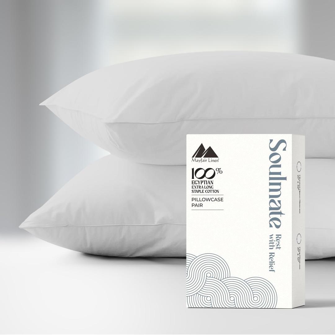 Mayfair Linen 100% Cotton Pillowcases Standard/Queen Size Set of 2-500 Thread Count Cotton Pillowcases, Ultra Soft Cooling Sateen Weave Pillow Cases for Sleeping, Set of 2 Pillow Covers (Silver)