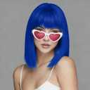 SUKRI Dark Blue Bob Wig With Bangs - Short Straight Bob Bangs Wig, 12Inch Heat Resistant Synthetic Hair, Natural Looking For Daily Party Use