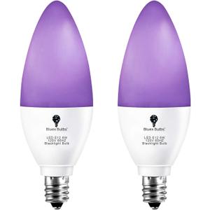 2 Pack LED Black Light Bulb, 6W E12 Candle Blacklight Bulb Level 385-400nm, Body Paint, Glow in The Dark Party E12 LED Light Bulb Neon Glow Fluorescent Poster Candelabra Bulbs