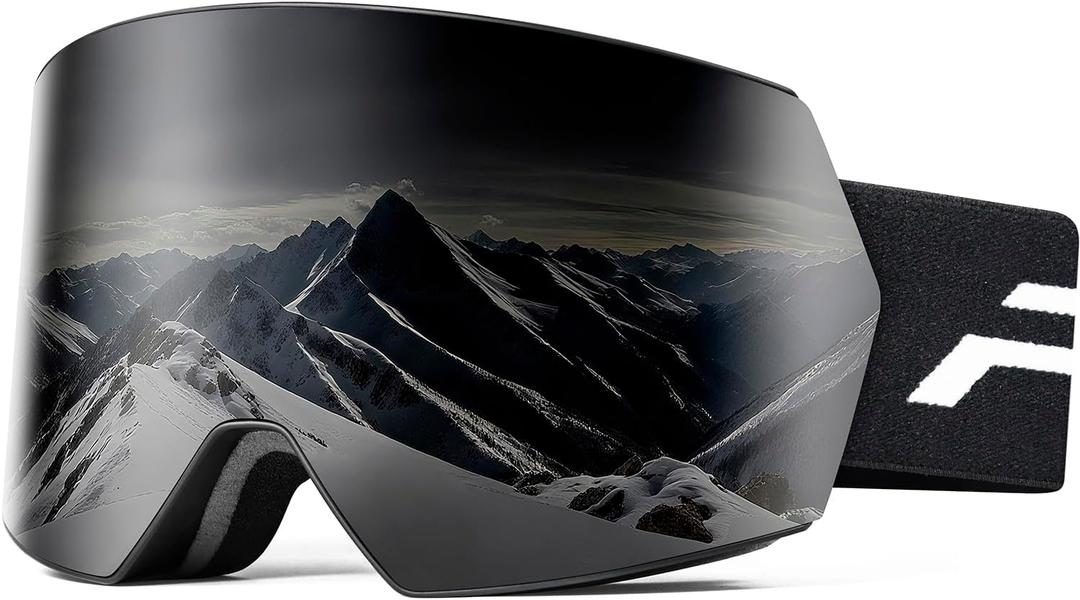 Ski Goggles for Men Women,Frameless UV Protection OTG Anti-fog Snowboard Snow Skating Goggles (Black&grey)