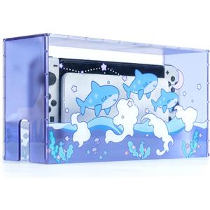 GeekShare Cute Shark Acrylic Clear Dust Display Box Cover for Switch/OLED Dock, Assemble Waterproof Cover Case Compatible with Switch/OLED Charging Dock Accessories