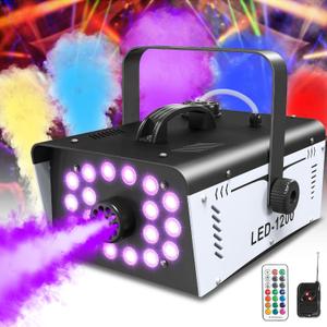 1200W Fog Machine Halloween Outdoor with 18 LED Lights 6000CFM Smoke Machine Fog Indoor with Remote for Wedding Party DJ Disco Stage (Black)