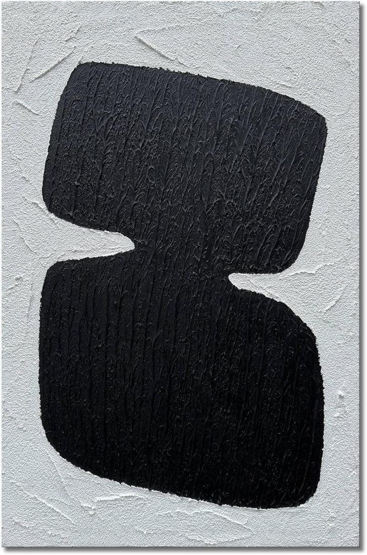 zoinart Hand Painted Black and White Textured Wall Art 24x36 Inches Decorative Oil Paintings on Canvas Abstract Contemporary Art Minimalist Wall Decor