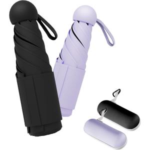 Travel Mini Umbrella Compact Small & Lightweight, UV Rain Protection, Pocket-Sized Folding Umbrellas with Quickdraw & Case for Men Women & Kids Backpack (NEW2-Pack Black&Purple)