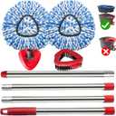 Spin Mop Replace Heads for O Cedar Rinse Clean 2 Tank System, Spin Mop Replacement Head 2 Microfiber Mop Refills, 1 Triangle Head Cover and 30-58in Handle 1 1Scrub Brush (Blue)