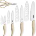 Vos Ceramic Knife Set in Elegant Gift Box, Ceramic Knives Set For Kitchen, Ultra Sharp Kitchen Knife Set & Covers, 3" 4" 5" 6" Paring, Santoku, utlity & Chef Knife, Scissors included (Off-White)