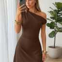 Trendy Queen Womens Mini Off The Shoulder Cocktail Dresses Going Out Outfit (Brown, L)