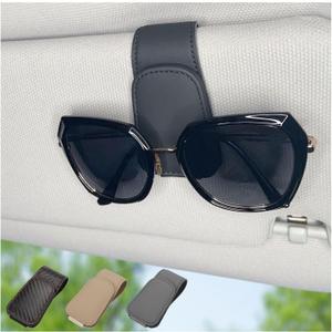 CHOSMOYI Magnetic Leather Sunglass Holder for Car, Sunglasses Clip for Car Visor, Auto Interior Accessories Universal for Different Size Eyeglasses (Black)