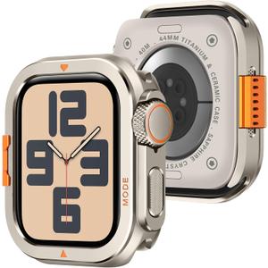 Amizee Metal Case Compatible with Apple Watch SE 3/2/1 Series 6/5/4 44mm Case with Back Cover, Rugged Protective Bumper Cover for iWatch 44mm, Titanium