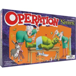 Operation: Shrek Board Game, Featuring 12 Custom Shrek Funatomy Pieces from Pixie Bites to Pain in The Butt Donkey, Classic Electronic Remove The Objects or Get The Buzzer Game, Officially Licensed