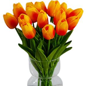 Nature’s Mimic 20pcs red Faux Silk Tulips Flowers Fake Flowers Bouquets 13.5" Mother's Day Easter Valentine’S Day Gifts in Home Kitchen Wedding Dining Table Decorations Aesthetic No Odor