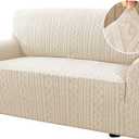 H.VERSAILTEX Sofa Cover 1 Piece Stretch Couch Covers for Sofa Anti-Slip Slip Covers for Sofas/Couches Soft Dogs Slipcovers Washable Upgrade Thick Jacquard Fabric with Spiral Pattern(58"-70", Ivory)