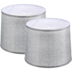 PATIKIL Lamp shades for Table Lamps Set of 2, 11.4" Top x 12.6" Bottom x 9.8" High Drum Lamp shades for Floor Lamps Medium Linen Lampshade Easy Assembly for Lamp Replacement, Gray