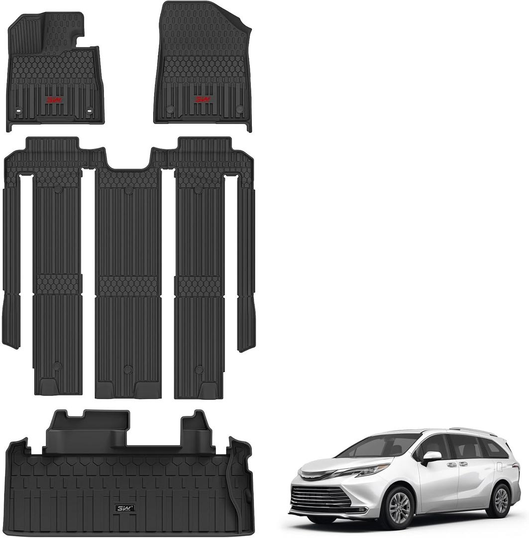 3W Floor Mats & Cargo Liner Fit Toyota Sienna 7 Seat 2021-2026 (Except for 2025 2026 Platinum Edition), TPE All Weather Custom Fit Floor Liner for Sienna XLE/XSE/Limited/Woodland Edition