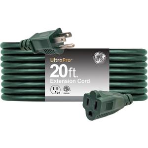 GE Outdoor Extension Cord, Long Heavy Duty Power Cord, 13 Amp 20 Ft 16AWG 3 Prong Extension Cord Outdoor, ETL Listed, Green, 81599