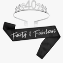 BLUE PANDA 40th Birthday Sash and Tiara for Women, Forty and Fabulous Party Decorations (Black Satin 40th Birthday Sash For Women)