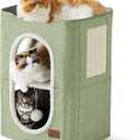 Bedsure 2 Story Cat House - Cat Condos for Indoor Cats with Scratch Pad and Fluffy Ball Hanging, Small Pet Cave Furniture Hideaway for Multi Pets, 18x14x23 inches, Green (Double)