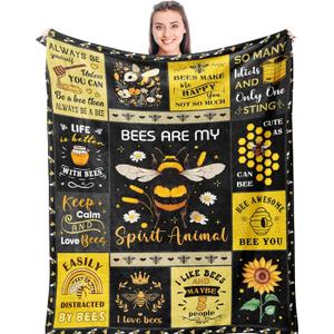 Punofell Unique Bee Gifts for Women/Men/Kids, Cute Bee Themed Blanket 50" x 60", Honeybee Decor, Queen Bee Accessories/Stuff Soft Throw for Bed/Sofa