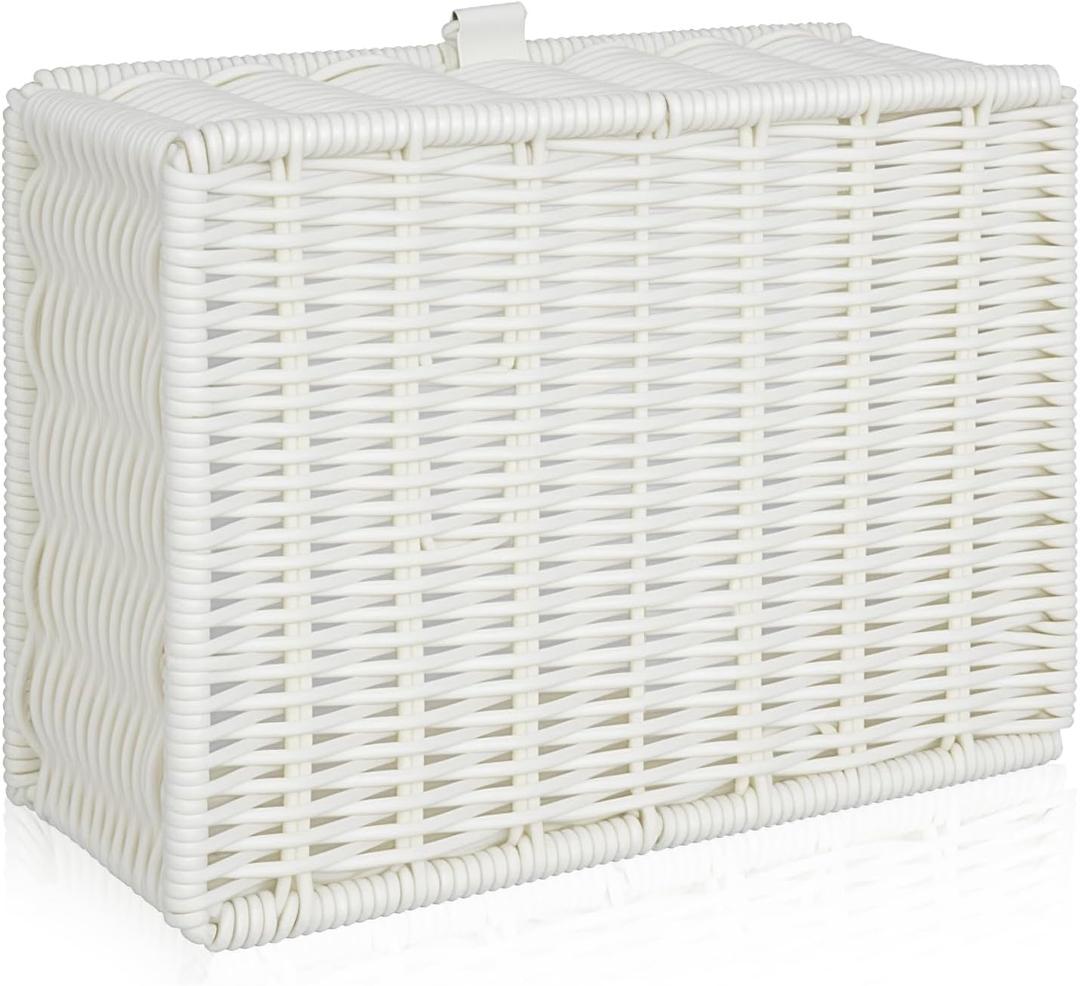 Doorbell Chime Cover Box Only,Special Imitation Rattan Design Door bell Cover Box for Wall inside,Easy Installation Decorative Doorbell Cover Box Plate 7.48"*5.3"*2.75" (White)